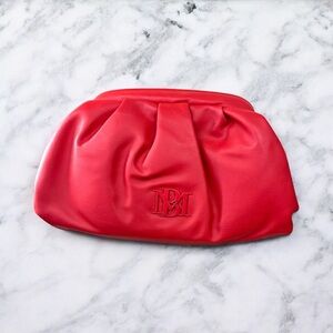 Badgley Mischka ‎ NWT Vibrant Red Ruched faux Leather Clutch with metal strap